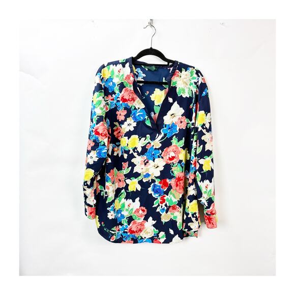 Lauren Ralph Lauren Split‑Neck Floral Tunic Blouse 3X Plus Women Navy Multicolor - Picture 2 of 9